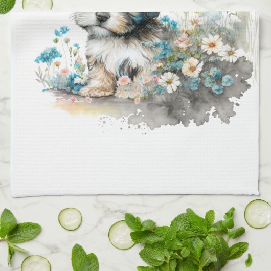 Havanese Hond Mam Bloemen Theedoek (Gevouwen)
