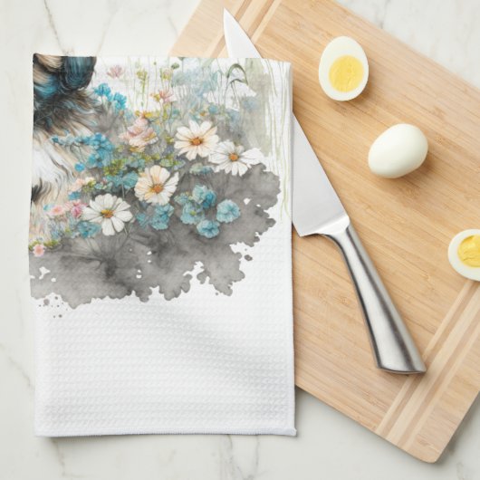 Havanese Hond Mam Bloemen Theedoek (Quarter Fold)