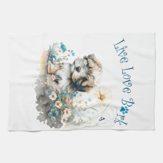 Havanese Hond Mam Bloemen Theedoek (Horizontaal)