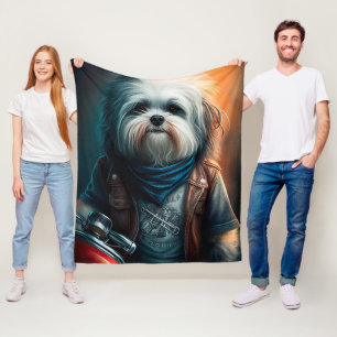 Havanese hond op digitaal fietsenschilderij fleece deken