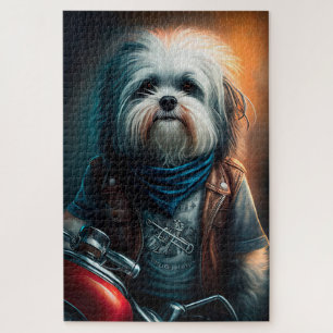 Havanese hond op fiets digitaal schilderij legpuzzel