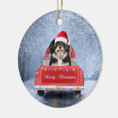 Havanese hond op sneeuw in kerstmis keramisch ornament (Links)