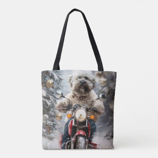 Havanese Hond Rijden Motorfiets Kerstmis Draagtas (Achterkant)
