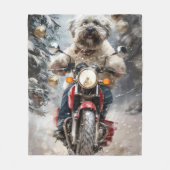 Havanese Hond Rijden Motorfiets Kerstmis Fleece Deken (Voorkant)