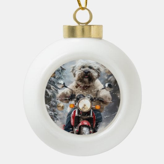 Havanese Hond Rijden Motorfiets Kerstmis Keramische Bal Ornament (Voorkant)