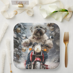 Havanese Hond Rijden Motorfiets Kerstmis Papieren Bordje