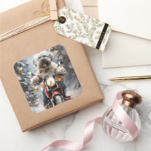Havanese Hond Rijden Motorfiets Kerstmis Vierkante Sticker