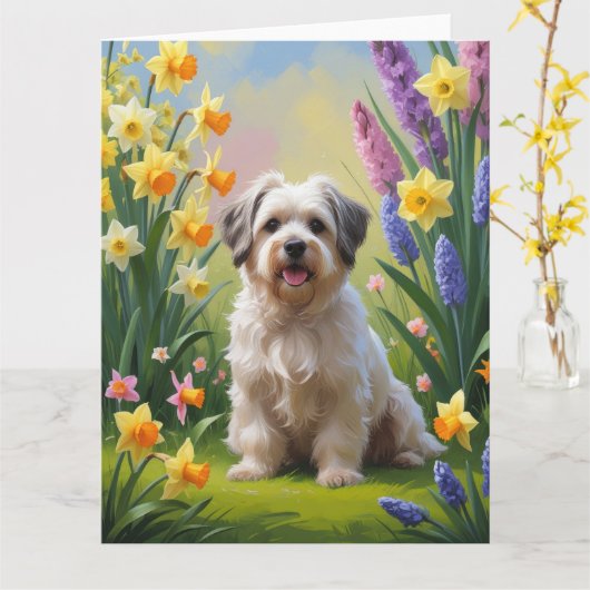 Havanese Hond Voorjaarsbloemen Schilderij Kaart (Gele Bloem)