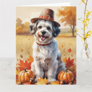 Havanese in herfstbladeren Thanksgiving kunst Kaart