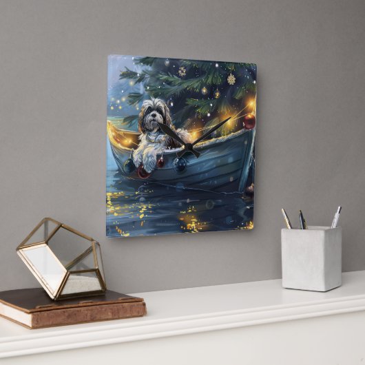 Havanese Kerst Feestelijke Reis Vierkante Klok (Kantoor)