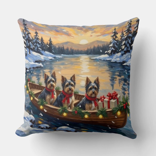 Havanese Kerstboot Vakantie Kussen (Voorkant)