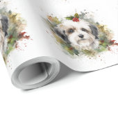 Havanese Kerstkrans Feestelijke Pup Cadeaupapier (Rol Hoek)