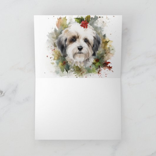 Havanese Kerstkrans Feestelijke Pup Kaart (Binnen)