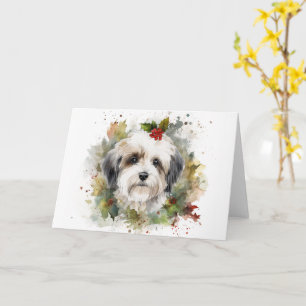 Havanese Kerstkrans Feestelijke Pup Kaart