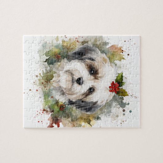 Havanese Kerstkrans Feestelijke Pup Legpuzzel (Horizontaal)