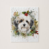 Havanese Kerstkrans Feestelijke Pup Legpuzzel (Verticaal)