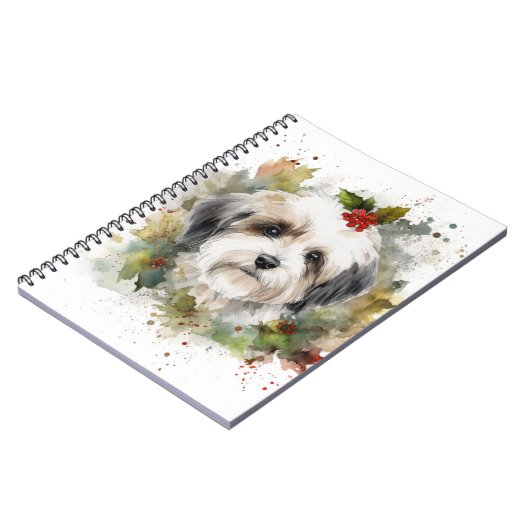 Havanese Kerstkrans Feestelijke Pup Notitieboek (Linkerzijde)