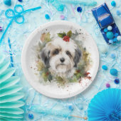 Havanese Kerstkrans Feestelijke Pup Papieren Bordje (Feest)