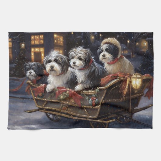 Havanese Kerstmis Feestelijk Seizoen Theedoek (Horizontaal)