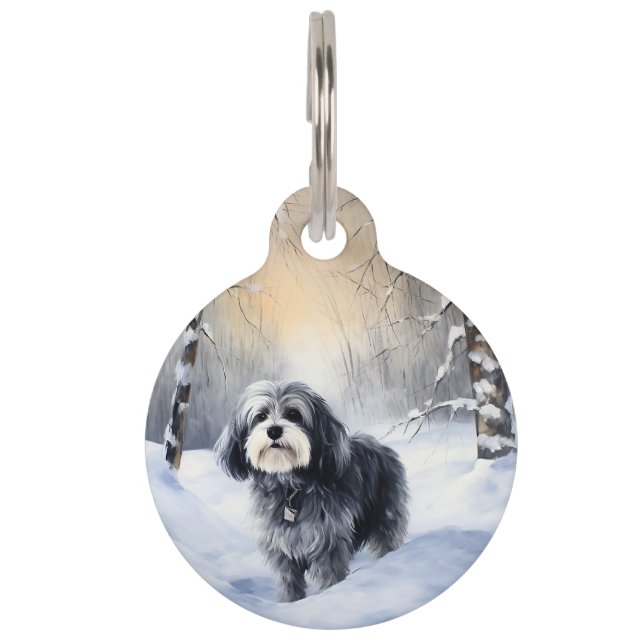 Havanese Laat het Sneeuwen Kerstmis Huisdierpenning (Voorkant)