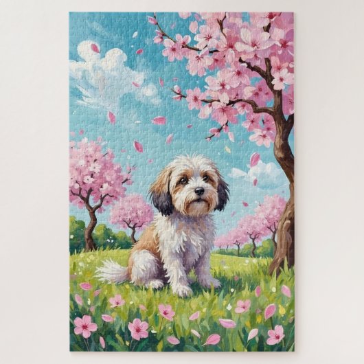 Havanese lente kwersenbloesem hond legpuzzel (Verticaal)