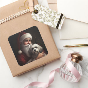 Havanese met Kerstman Feestelijke Kerst Vierkante Sticker