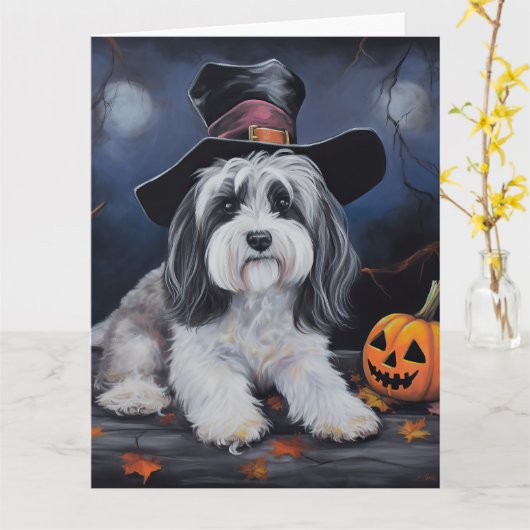 Havanese pompoenen Halloween eng Kaart (Gele Bloem)