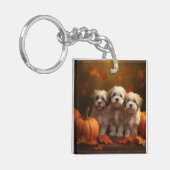 Havanese Puppy Herfst Delight Pompoen Sleutelhanger (Voorkant Links)