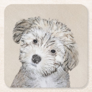 Havanese Puppy Schilderij - Mooie Originele Honden Vierkante Kartonnen Onderzetter