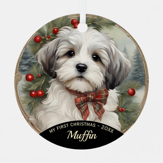 Havanese Puppy's Eerste Kerstmis Ornament (Voorkant)