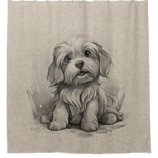 Havanese Ras Cartoon Puppy Dog Pose Bruin Douchegordijn