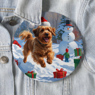 Havanese rent in de sneeuw met kerstmuts ronde button 6,0 cm