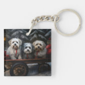 Havanese Sneeuwslee Kerst Decor Sleutelhanger (Achterkant)