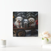 Havanese Sneeuwslee Kerst Decor Vierkante Klok (Huis)
