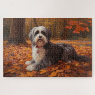 Havanese tussen vallende herfstbladeren inspireert legpuzzel