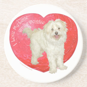 Havanese / Westie Mix Valentijnsdag Zandsteen Onderzetter