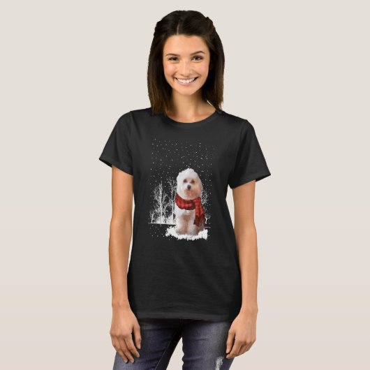 Havanese Winter Scarf Dogs Tree Snow Chris T-shirt (Voorkant volledig)