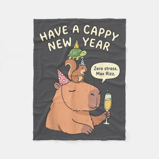 Have A Cappy New Year 2026 Capybara Max Rizz Funny Fleece Deken (Voorkant)