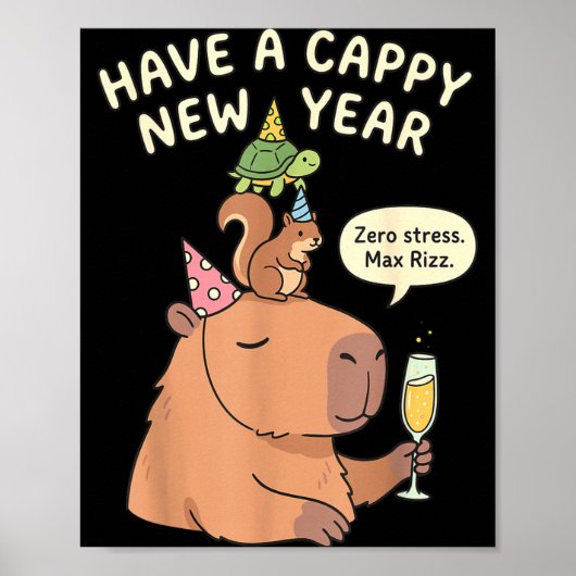 Have A Cappy New Year 2026 Capybara Max Rizz Funny Poster (Voorkant)