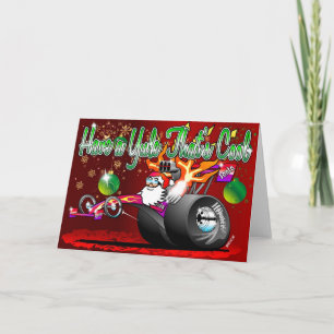 Have a Yule thats Cool - Dragster Santa Cartoon Feestdagen Kaart