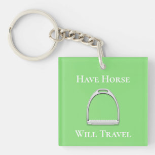 "have Horse Will Travel" Stirrup Iron Lime Green Sleutelhanger