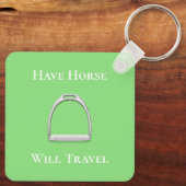 "have Horse Will Travel" Stirrup Iron Lime Green Sleutelhanger (Achterkant)