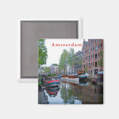 Haven aan de gracht in Amsterdam. Magneet (Voorkant / Achterkant)