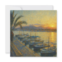Haven bij Zonsondergang Aquarel Uitnodiging