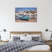Haven- en havengebied met Griekse vissersboten Canvas Afdruk (Insitu (Slaapkamer))