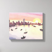 haven van Boston | Waterverf Cityscape Massachuset Canvas Afdruk (Voorkant)