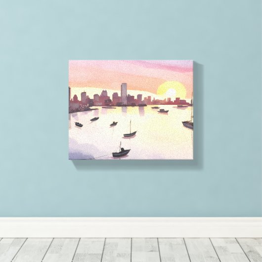 haven van Boston | Waterverf Cityscape Massachuset Canvas Afdruk (Insitu (Houten vloer))