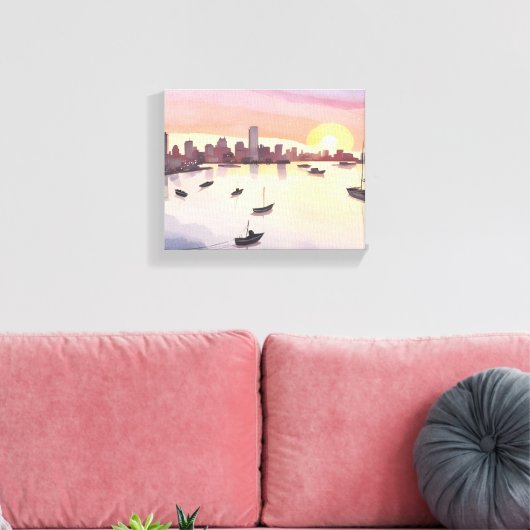 haven van Boston | Waterverf Cityscape Massachuset Canvas Afdruk (Insitu (Woonkamer))