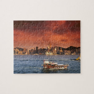 Haven van Hong Kong bij zonsondergang Legpuzzel