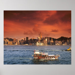 Haven van Hong Kong bij zonsondergang Poster